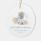 Boho Blue Pampas Grass Teddy Bear Holiday Ornament (Links)