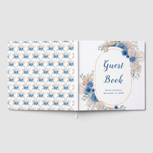 Boho Blue Pampas Grass Wedding Guest Book Gastenboek (Volledig)