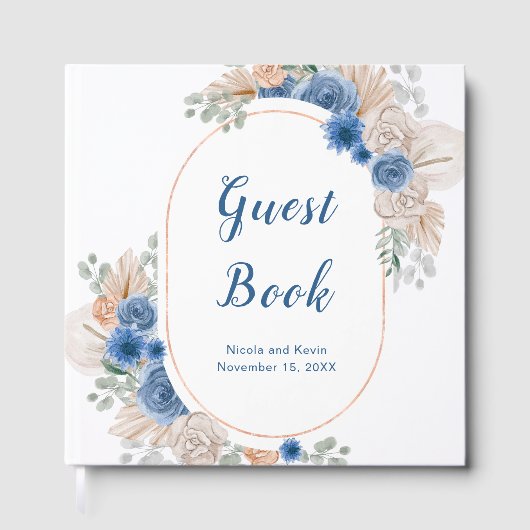 Boho Blue Pampas Grass Wedding Guest Book Gastenboek (Voorkant)