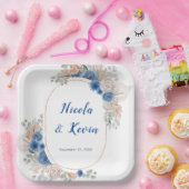 Boho Blue Pampas Grass Wedding Papieren Bordje (Feest)