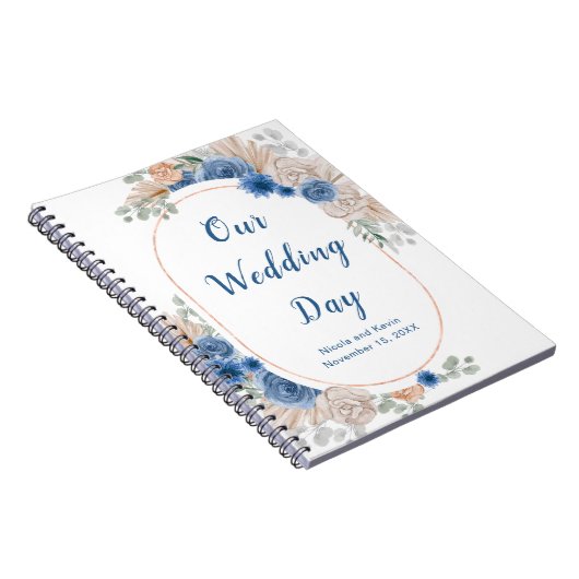 Boho Blue Pampas Grass Wedding Planner Notitieboek (Rechterzijde)