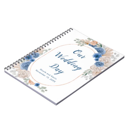 Boho Blue Pampas Grass Wedding Planner Notitieboek (Linkerzijde)