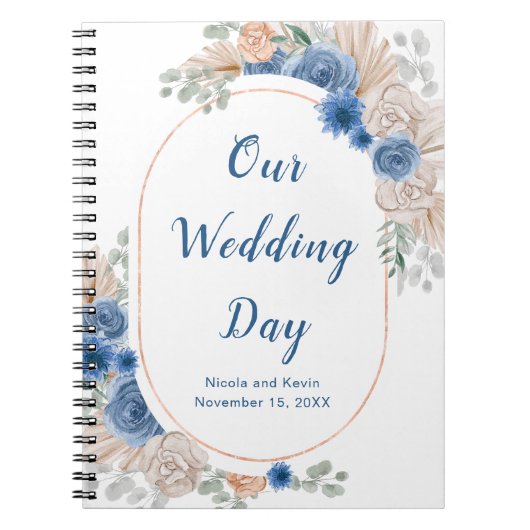 Boho Blue Pampas Grass Wedding Planner Notitieboek (Voorkant)