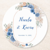 Boho Blue Pampas Grass Wedding Ronde Kartonnen Onderzetter (Voorkant)