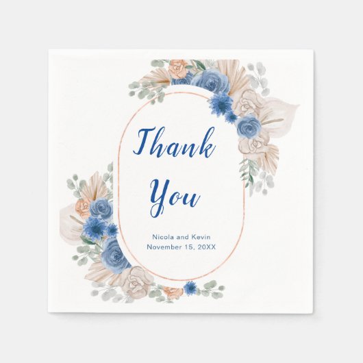 Boho Blue Pampas Grass Wedding Servet (Voorkant)