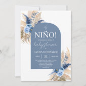 Boho Blue Pampas Spain Baby shower Boy Kaart (Voorkant)