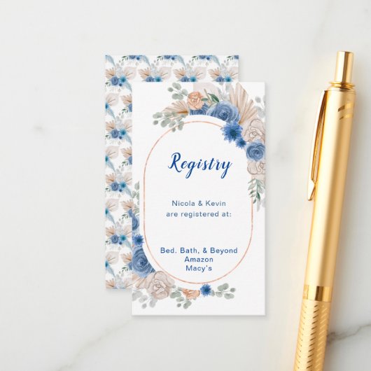 Boho Blue Pampasgras Trouwregister Informatiekaartje (Voorkant / Achterkant in situ)