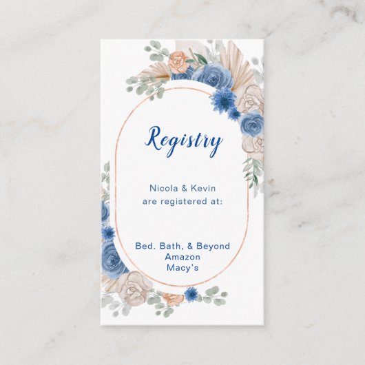 Boho Blue Pampasgras Trouwregister Informatiekaartje (Voorkant)