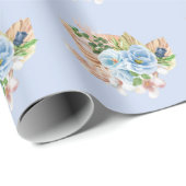 Boho Blue Pampass Grass Floral He Boy Baby shower Cadeaupapier (Rol Hoek)