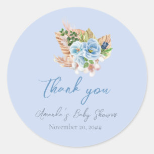 Boho Blue Pampass Grass Floral Oh Boy Baby shower Ronde Sticker