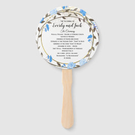 Boho Blue Peony Wreath Gold trouwprogramma Handwaaier