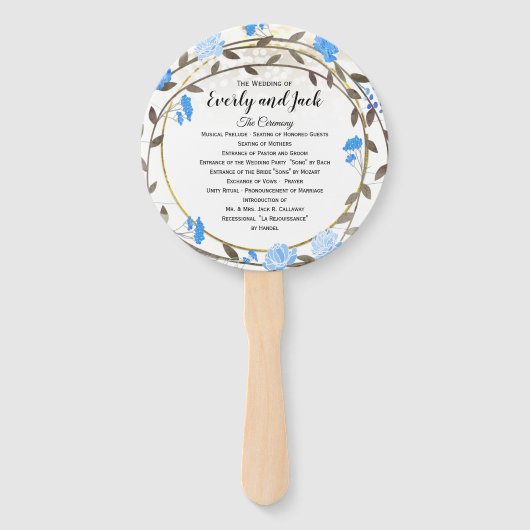 Boho Blue Peony Wreath Gold trouwprogramma Handwaaier (Voorkant)