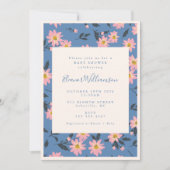Boho Blue Pink Floral Baby shower Kaart (Voorkant)
