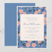 Boho Blue Pink Floral Baby shower Kaart (Voorkant / Achterkant)