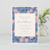  Boho Blue Pink Floral Vrijgezellenfeest Kaart (Staand voorkant)