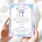 Boho Blue Pink Preppy Pickleball Geslacht onthulle Kaart