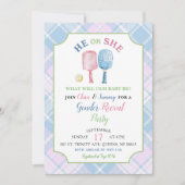 Boho Blue Pink Preppy Pickleball Geslacht onthulle Kaart (Voorkant)