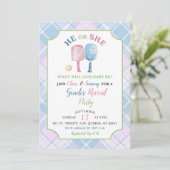 Boho Blue Pink Preppy Pickleball Geslacht onthulle Kaart (Staand voorkant)