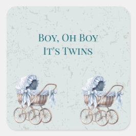 Boho Blue Prams Twin Boys Baby shower Vierkante Sticker