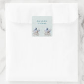 Boho Blue Prams Twin Boys Baby shower Vierkante Sticker (Tas)