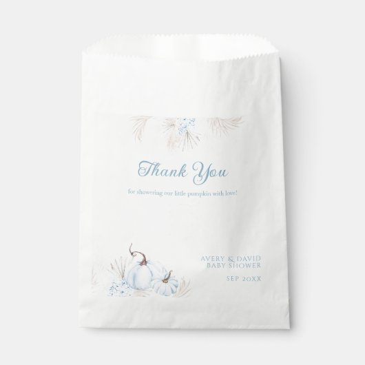 Boho Blue Pumpkin Het is een Boy Herfst Baby showe Bedankzakje (Voorkant)
