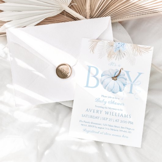 Boho Blue Pumpkin Het is een Boy Herfst Baby showe Kaart