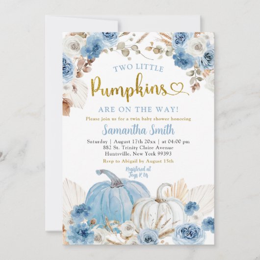 Boho Blue Pumpkin Twins Boy Baby shower Kaart (Voorkant)