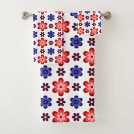 Boho Blue Purple Red Flowers Bath Towel Set Bad Handdoek