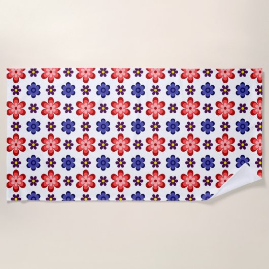 Boho Blue Purple Red Flowers Beach Towel Strandlaken (Voorkant)