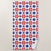 Boho Blue Purple Red Flowers Beach Towel Strandlaken (Voorkant)
