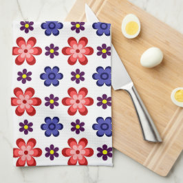 Boho Blue Purple Red Flowers Kitchen Towel Theedoek