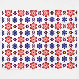 Boho Blue Purple Red Flowers Large Fleece Blanket Deken