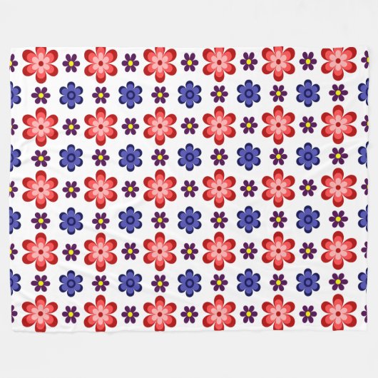 Boho Blue Purple Red Flowers Large Fleece Blanket Deken (Voorkant (Horizontaal))