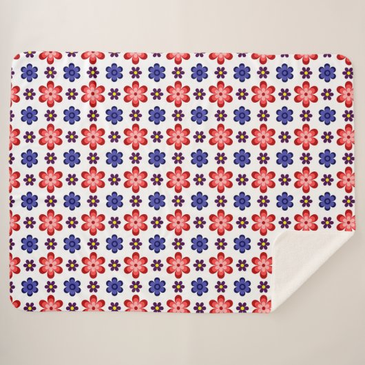 Boho Blue Purple Red Flowers Large Sherpa Blanket Deken (Voorkant (horizontaal))