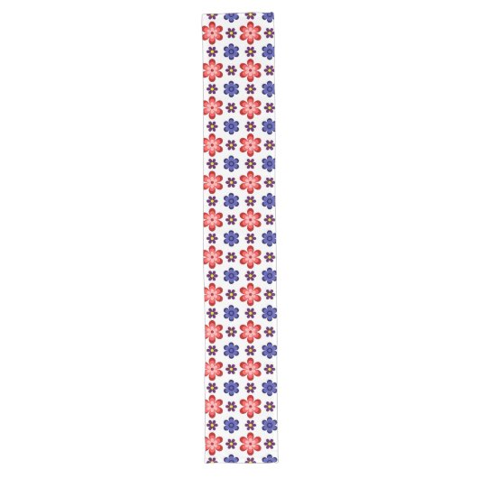 Boho Blue Purple Red Flowers Large Table Runner Lange Tafelloper (Voorkant)