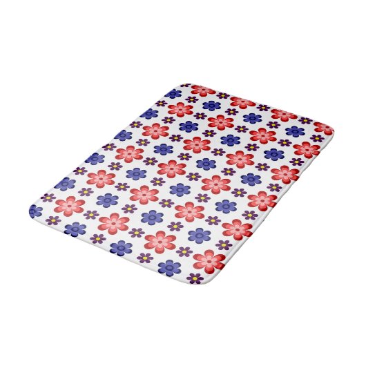 Boho Blue Purple Red Flowers Medium Bath Mat (Gekanteld)