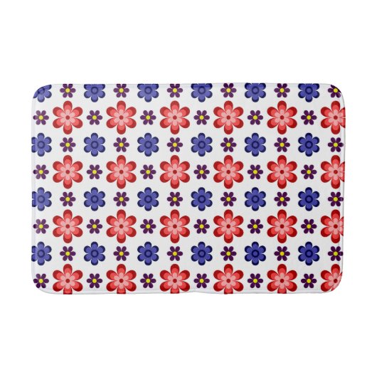 Boho Blue Purple Red Flowers Medium Bath Mat (Voorkant)