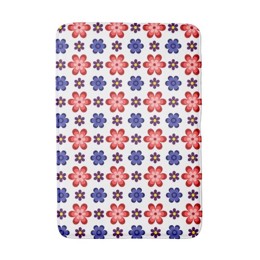 Boho Blue Purple Red Flowers Medium Bath Mat (Voorkant Verticaal)