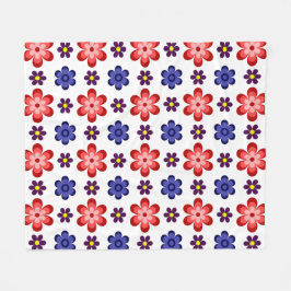 Boho Blue Purple Red Flowers Medium Fleece Blanket Deken