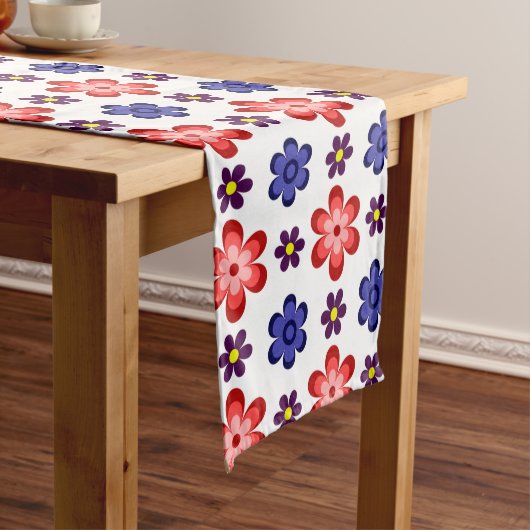 Boho Blue Purple Red Flowers Medium Table Runner Tafelloper (Voorbeeld)