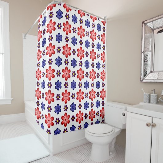 Boho Blue Purple Red Flowers Shower Curtain Douchegordijn (In situ)