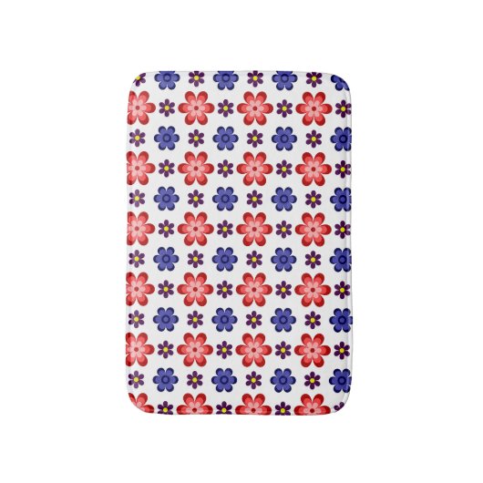 Boho Blue Purple Red Flowers Small Bath Mat (Voorkant Verticaal)