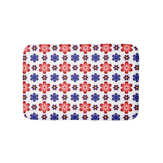 Boho Blue Purple Red Flowers Small Bath Mat (Voorkant)