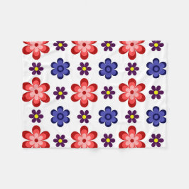 Boho Blue Purple Red Flowers Small Fleece Blanket Deken