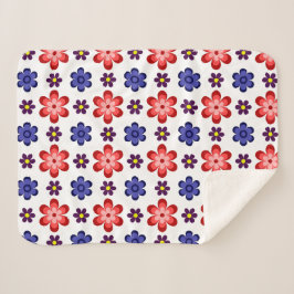 Boho Blue Purple Red Flowers Small Sherpa Blanket Deken