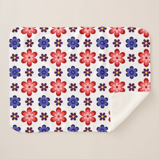 Boho Blue Purple Red Flowers Small Sherpa Blanket Deken (Voorkant (horizontaal))