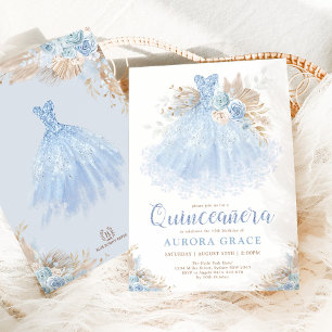 Boho Blue Quinceañera Princess Dress Birthday Kaart