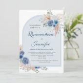 Boho Blue Quinceanera uitnodiging (Staand voorkant)