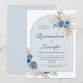 Boho Blue Quinceanera uitnodiging (Voorkant / Achterkant)