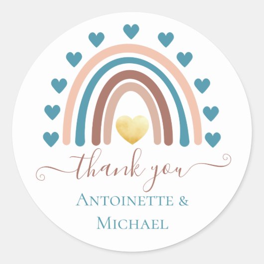 Boho Blue Rainbow Aangepast bedankt Baby shower Ronde Sticker (Voorkant)
